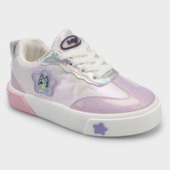 Bluey Kids Iridescent Glitter Star Sneakers Low Top Slip On Shoes Purple Pink