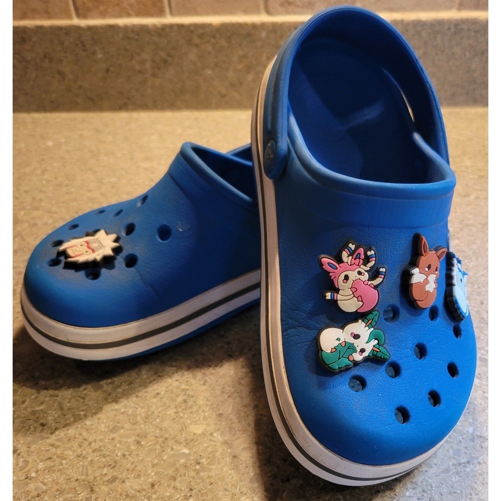CROCS Crocband Unisex Clogs Blue White Pokemon Jibbitz Eeve Naruto Anime Size J1