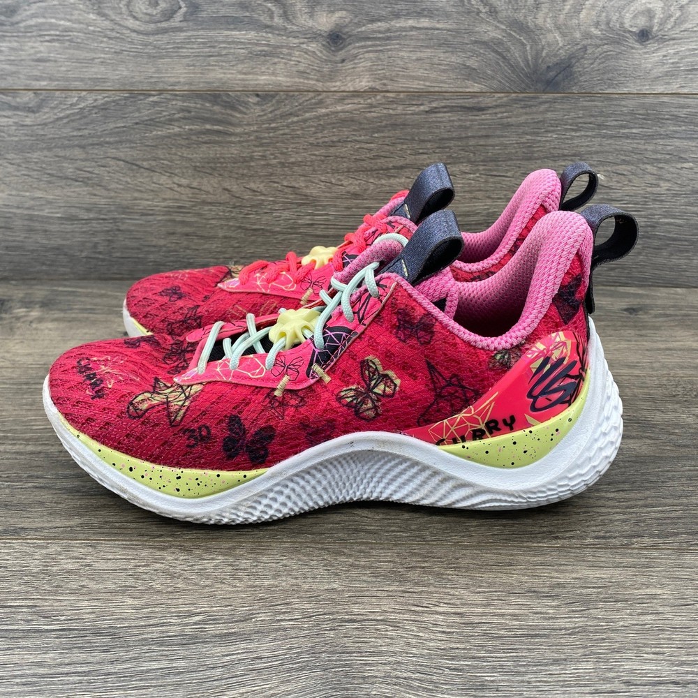 Under Armour Curry 10 Kids Pink Butterfly Graphic Basketball Shoes Size 5.5 Y