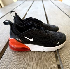 Nike Air Max 270 Kids Size 2Y Black Orange Walking Shoes Sneakers