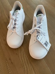 Adidas Advantage Base 2.0 J Sneaker, Youth, Size 7, White/Green ID 3889 NWT