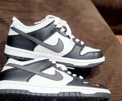 Nike Dunk Low FN7784-001 Black White Leather Sneakers Unisex Kids 5Y