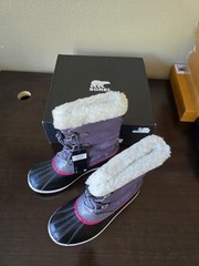 Sorel Yoot Pac Nylon WP Winter Boots In Chrome Grey/Black/Pink Big Kid Size US 7