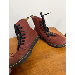 Dr. Martens Kids Burgundy Canvas Lace Up Boots AirWair Maroon boot youth 5