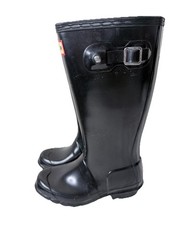 Hunter Big Kids Original Gloss Rain Boots Size 1 Black Waterproof Buckle Strap