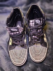 Kids Vans SK8 Hi Plaid Checkered Yellow Pink Black White High Top Shoes Size 6