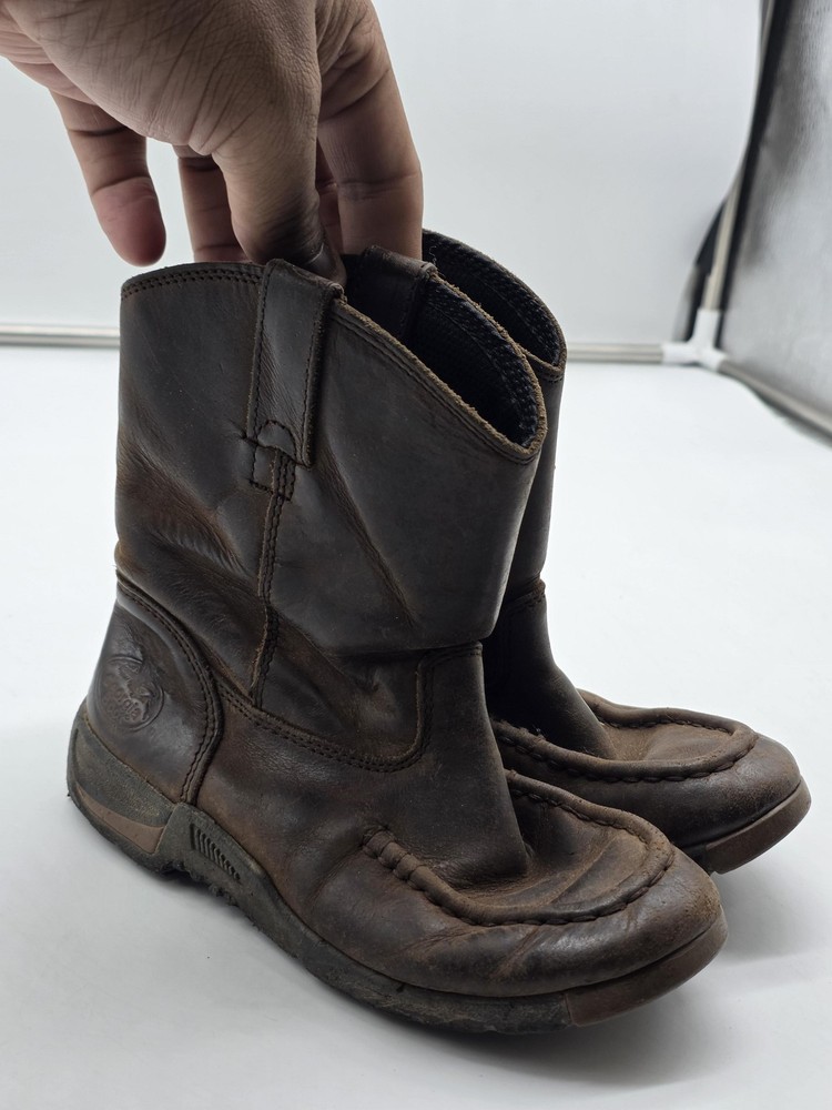 Georgia Boot Boots Kids 13 Brown Leather Pull On Western Work Round Toe Damage