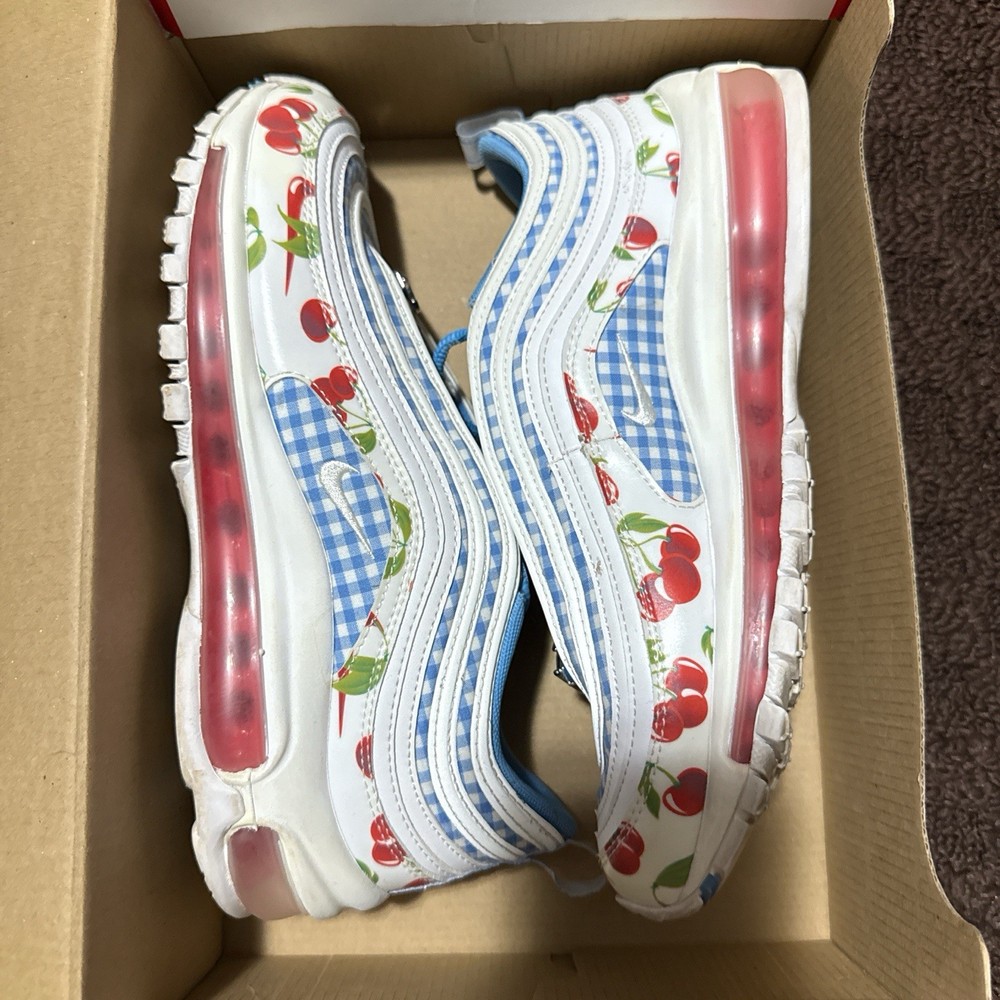 Nike Air Max 97 GS Cherry Print White Blue Red Kids Shoes 6Y/7.5W CW5806-100