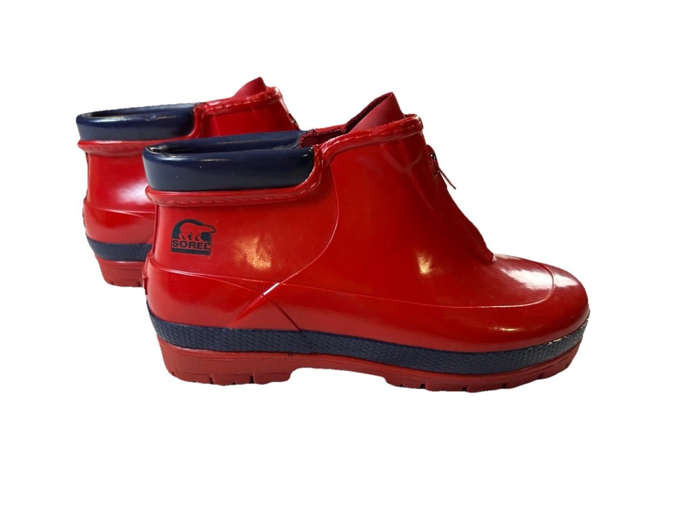 Sorel Little Drizzle Short Rain Boots Lil Kids Sz 3 Red Rubber Front Zip Unisex