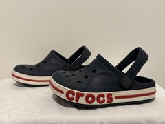 Crocs Classic Clogs w/Heel Strap – Navy, Red & White w/Logo – Toddler Size 10
