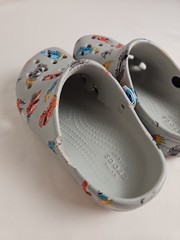 Crocs Kids Classic Clogs Size 10 Gray Race Car Print Straps Missing