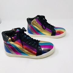 STEVE MADDEN JSPIRIT Metallic Rainbow Side Zip High Top SNEAKERS Youth 5 Women 7