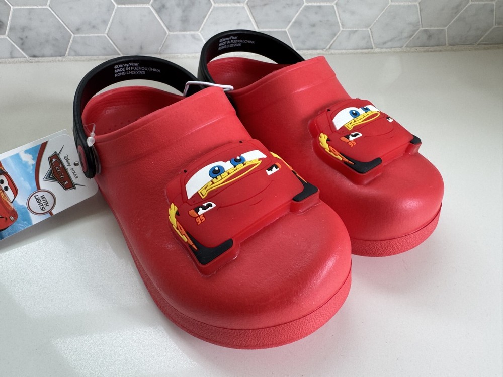 Cars Lightning McQueen Light Up Toddler Kids Pool Sling Back Crocs Sandals 11-12