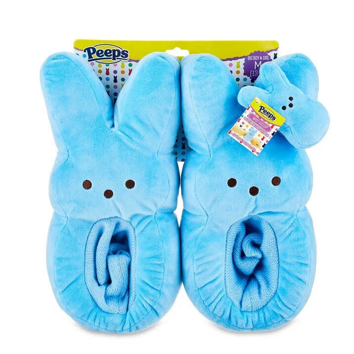 Peeps Marshmallow SLIPPERS Kids Easter Blue Plush Bunny PEEPS sz 13-1 NEW