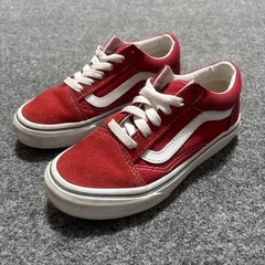 Size 1 – Vans Old Skool Red White Suede Canvas Skate Shoes Kids Youth Low Top