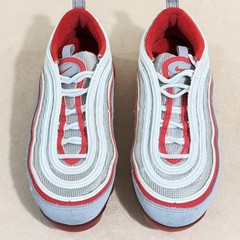 EUC Nike Air VaporMax 97 Metallic Silver Red Gray Suede BV1153-002 5Y Womens 6.5