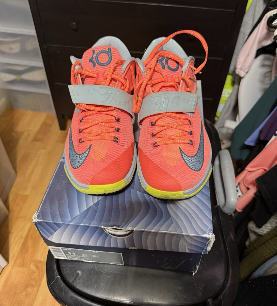 Nike KD 7 Orange/Gray/Yellow Mesh Low Top Youth 11 653996-840