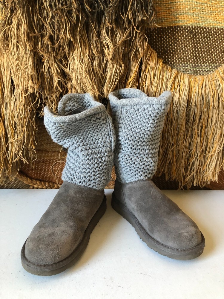 UGG Australia SN 1013859K Darrah Gray Suede Knit Kids Children Boots SIZE 13
