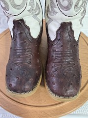 Roper Bumps Ostrich Square Toe Kids White Brown Cowboy Boots Sz 10-10.5?