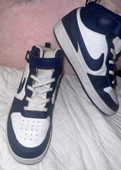 Nike Court Borough Mid 2 Kids Mid Top Hook & Loop Leather Sneaker 3Y Blue/White