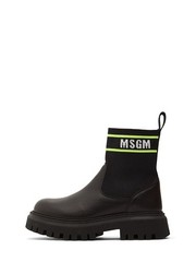 MSGM Kids Leather Knit Logo Elastic Sock Boot Bootie Lug Sole 69169 34 US 3