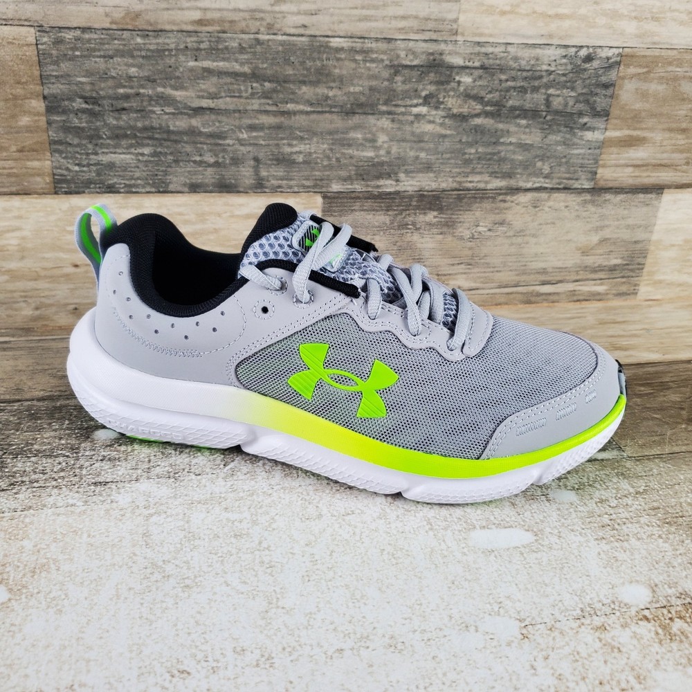 Under Armour Assert 10 Kids Shoes Sz 5.5 Mod Gray Hyper Green Lace Up Sneakers