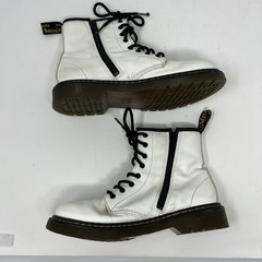 Dr. Martens 1460 J Combat Boots White Leather Lace Up Zip Unisex Kids US 4