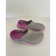 Crocs LiteRide Clogs Kids J3 Grey Pink Teal Marble Swirl Slip On Shoes