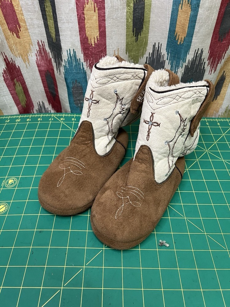 Youth Wooly Cowboy Boot Slippers – Montana Cowboy Kickers – Size S/M 12-13 & 1-2