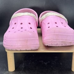Crocs Pink Lined Clogs Junior Size 3 Adult Size 5 White Lining Spellout Cute