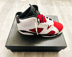 Nike Air Jordan 6 Retro Kids Sneaker US 2.5Y White/Red/Black Leather 384666-106