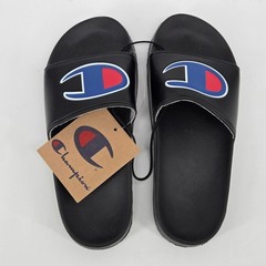 Champion IPO Slides Kids Preschool Size 2 Black Red Blue Big Logo Sandals NWOT