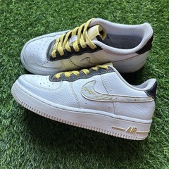 Nike Air Force 1 LV8 GS White/Black/Yellow Athletic Sneakers Youth Size 4Y