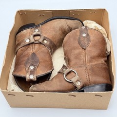 Vintage Kids Brown Leather Harness Boots Western Cowboy Style Toddler