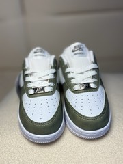 Nike Air Force 1 Low Kids White Olive Green Sneakers Size 11C EU 28 New