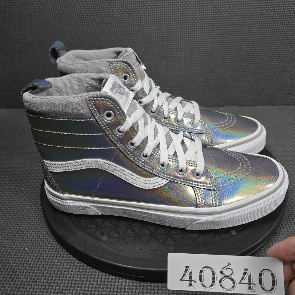Vans Shoes Junior Sz 6.5 Silver Holographic High Top Casual Skate Sneakers