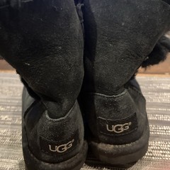 UGG Kids Bailey Button Short Black Suede Sheepskin Boots Youth Size 12(1017400T)