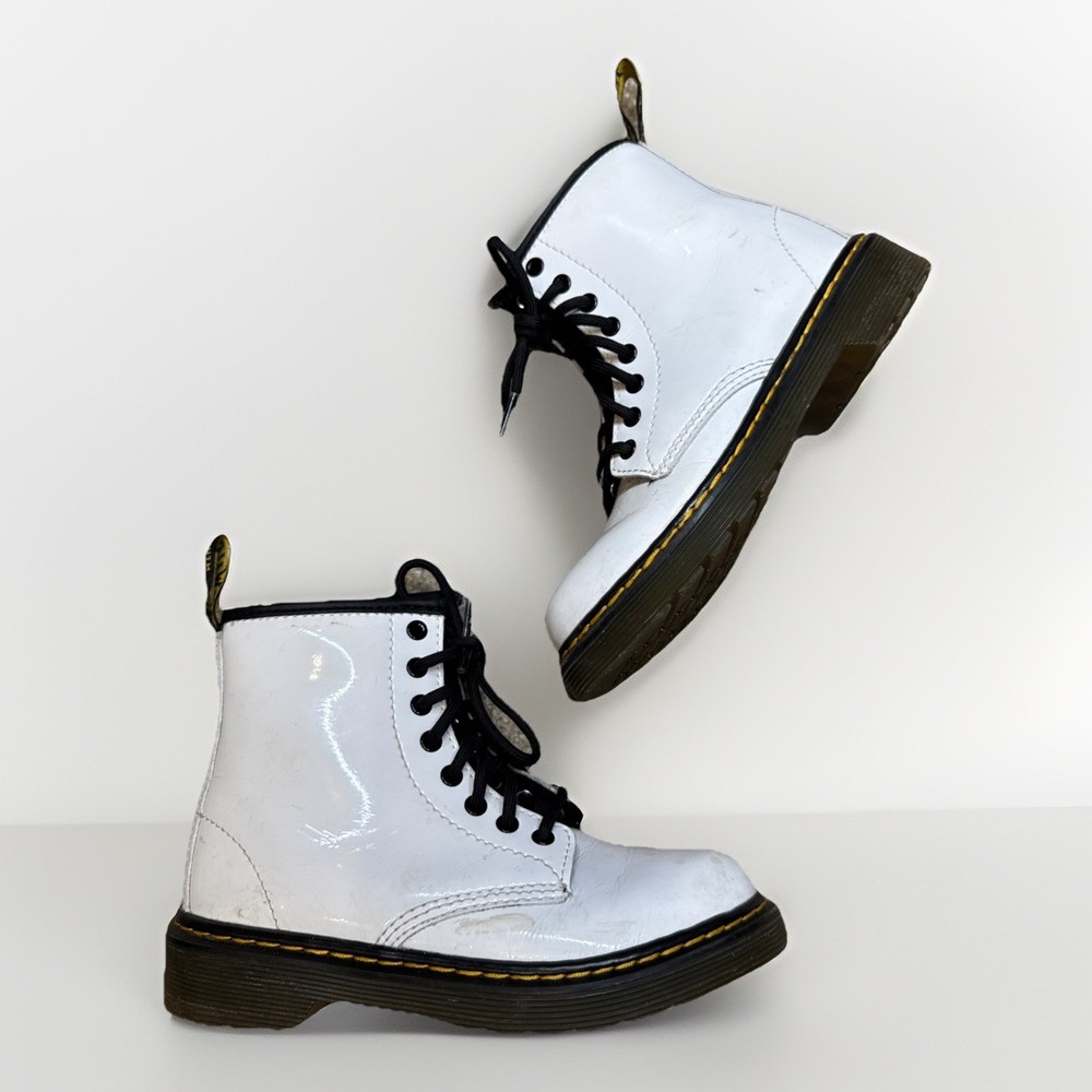 Dr Martens 1460 Boots Kids Size 13 White Patent Leather Zip Ankle Shinny Gloss