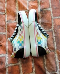 Vans Old Skool Kids Size 13 Rainbow Multi-Color Party Checkered Sneakers