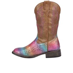 Roper Rainbow Glitter Square Toe Cowboy Toddler Girls Brown, Multi Casual Boots