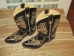 Red Wagon Black Leather Boots Floral Embroidered Snip Toe Youth sz 1.5 Mex 21.5