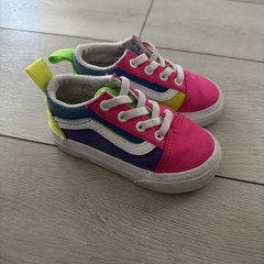 Vans Old Skool Toddler Multi Color Canvas Sneakers Neon Pink Green Blue Size 5 T