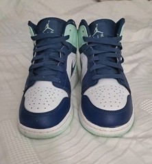 Jordan Air Jordan 1 Mid Blue White Mint Green Unisex 7Y Athletic Sneakers
