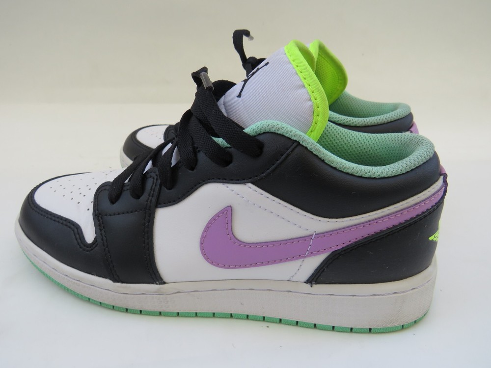 Nike Air Jordan 1 Low Violet Shock Green Black White GS 5Y 5 shoe 553560-151