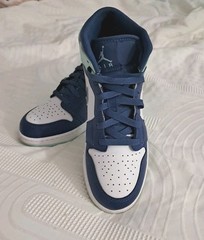 Jordan Air Jordan 1 Mid Blue White Mint Green Unisex 7Y Athletic Sneakers