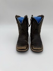 Ariat Kid Youth Size 9 Leather Western Boots Brown With Red/Orange Accent