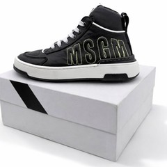 MSGM Kids $235 Kips Nero Leather Logo High-Top Sneakers Size 31 EU New