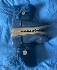 UGG Kids Boots Size 2 Bailey Button Suede Sheepskin Lining Warm Blue