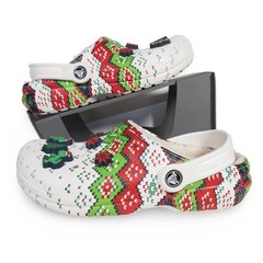 Crocs Classic Lined Holiday Clogs Youth Size 3 White Red Green 207688 Jibbitz