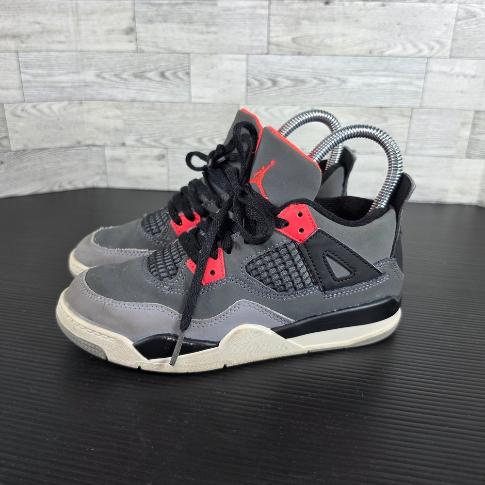 Jordan 4 Retro Infrared Dark Grey Black Sneakers BQ7669-061 Kids Size 1Y